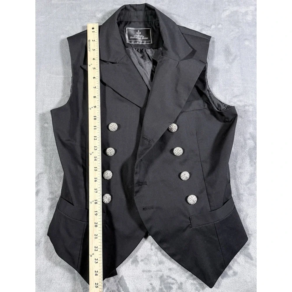 Fanplusfriend Gothic Ouji Steampunk Vest Asymmetrical Double Breasted Black L